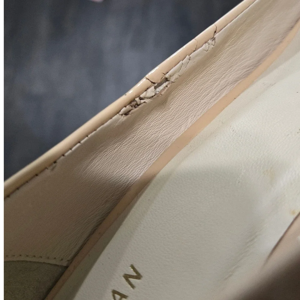 Cole Haan Grand.OS Nude Patent Leather Peep Toe Wedge Pumps Size 8.5 W06552